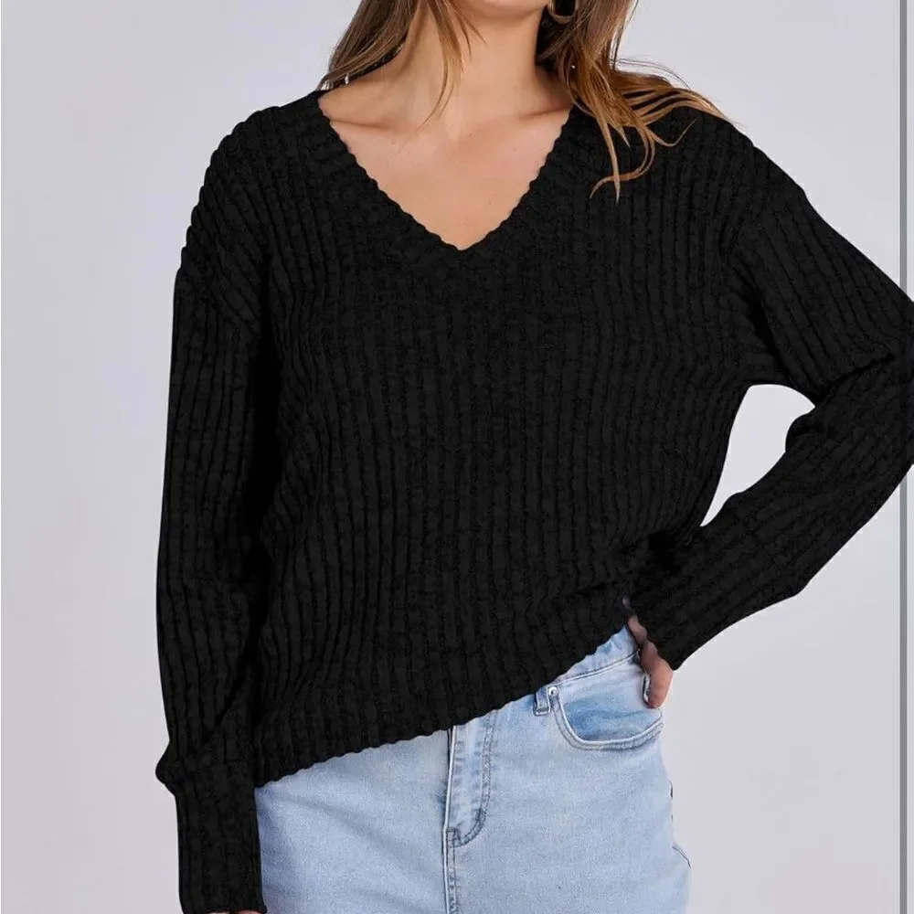 V-neck long sleeve pullover sweater top